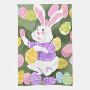 bunny with easter eggs kitchen towel