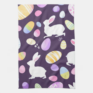 bunny with easter eggs kitchen towel