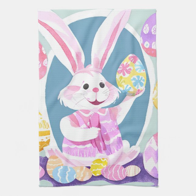 bunny with easter eggs kitchen towel (Vertical)