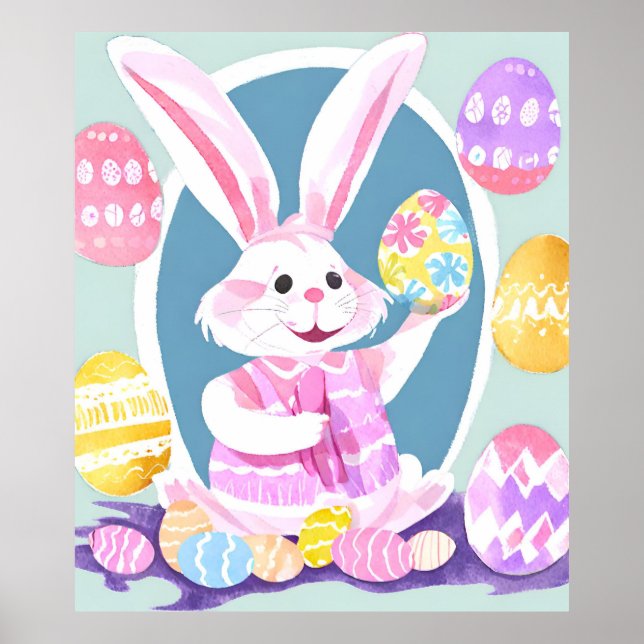 bunny with easter eggs poster (Front)
