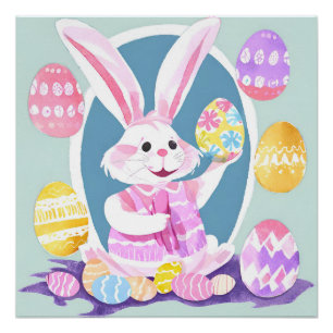 bunny with easter eggs poster