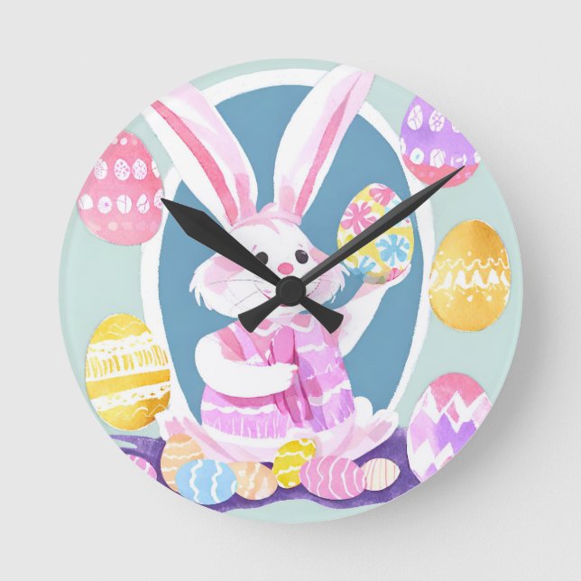 bunny with easter eggs round clock (Front)