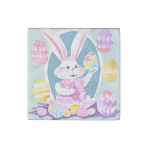 bunny with easter eggs stone magnet