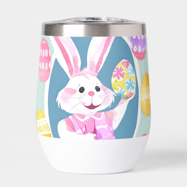 bunny with easter eggs thermal wine tumbler (Front)