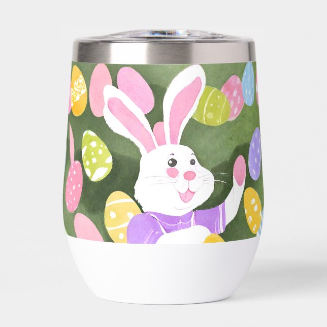 bunny with easter eggs thermal wine tumbler (Front)