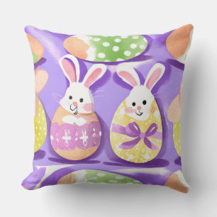 bunny with easter eggs throw pillow