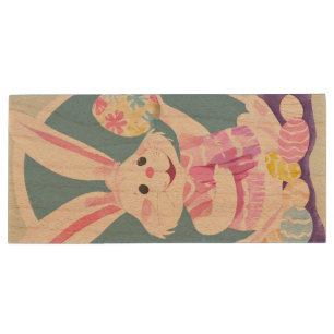 bunny with easter eggs wood flash drive