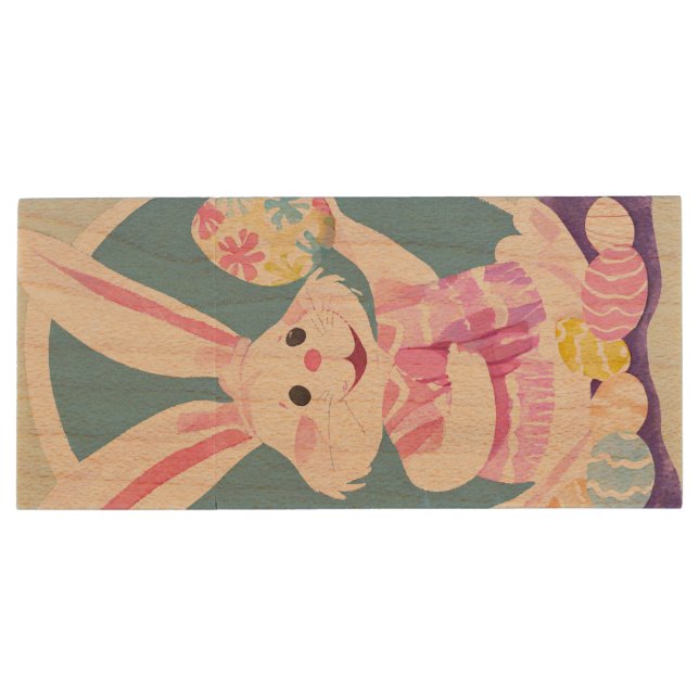 bunny with easter eggs wood flash drive (Back)