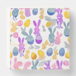 bunny with easter eggs wooden box sign