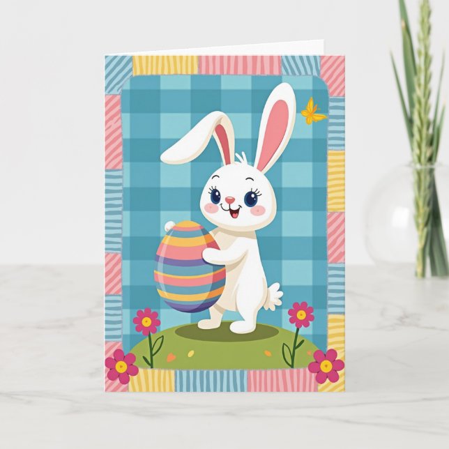 Bunny With Egg Watercolor Style Card (Front)