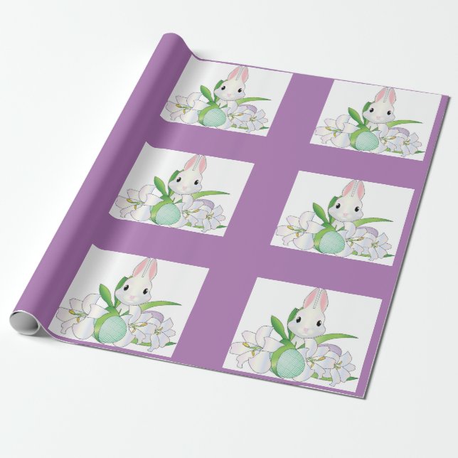 Bunny With Eggs And Lilies Wrapping Paper (Unrolled)
