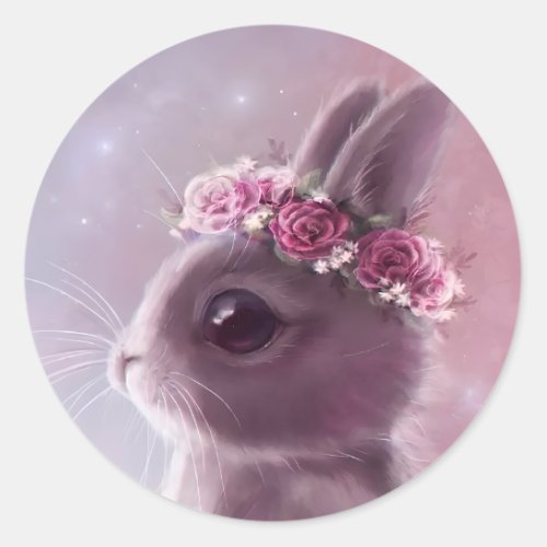 Bunny with Floral Wreath Classic Round Sticker