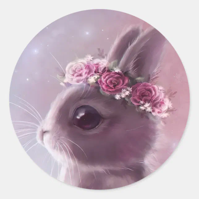 Bunny with Floral Wreath Classic Round Sticker | Zazzle