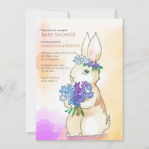 Bunny With Flower Bouquet Baby Shower Invitation