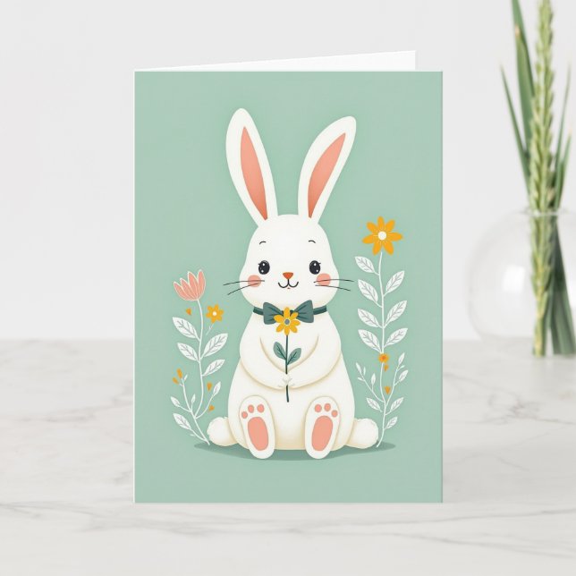 Bunny With Flower Friend Card (Front)