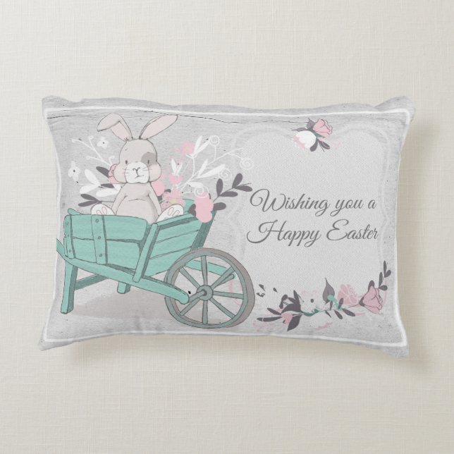 Bunny With Flowers Accent Pillow (Back)