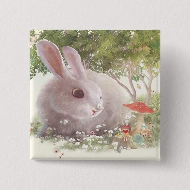 Bunny with Flowers Button (Front)