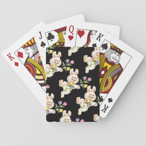 Bunny with flowers cartoon playing cards