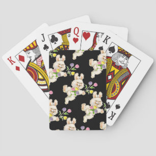Bunny with flowers cartoon poker cards