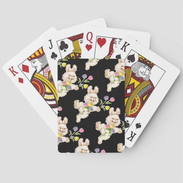 Bunny with flowers cartoon poker cards (Back)