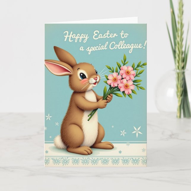 Bunny With Flowers Friend Card (Front)