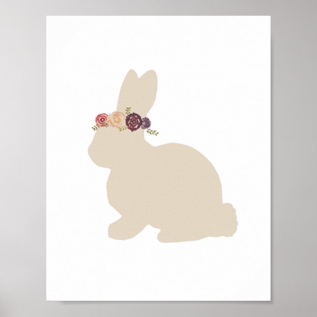 Bunny with Flowers Headpiece Animal Painting Poster (Front)