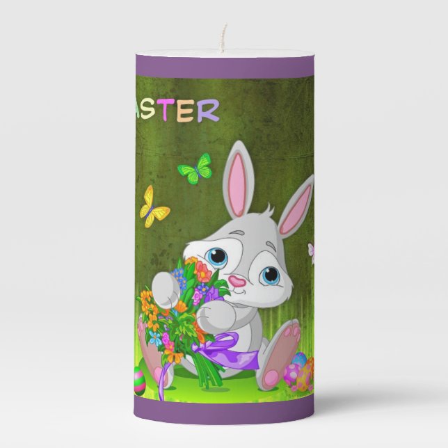 Bunny With Flowers Pillar Candle (Front)