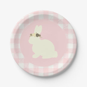 Bunny with Flowers Pink Party Paper Plate
