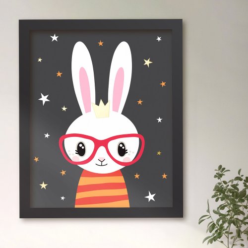 Bunny with glasses kids wall art nursery decor