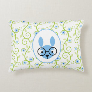 Bunny With Glasses Spring Floral Decorative Pillow