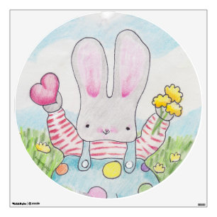 Bunny with heart and flowers wall sticker