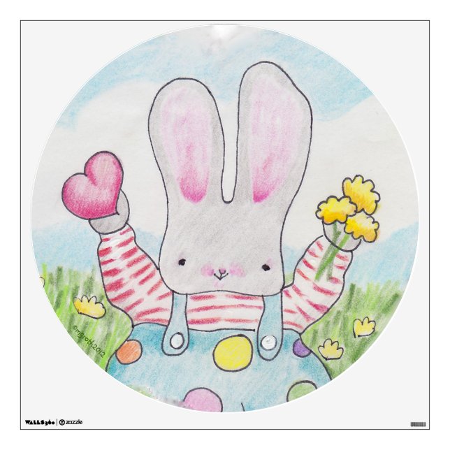 Bunny with heart and flowers wall sticker (Front)