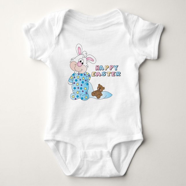 Bunny with his Teddy Bear and Blanket Baby Bodysuit (Front)