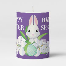 Bunny With Lilies Pillar Candle