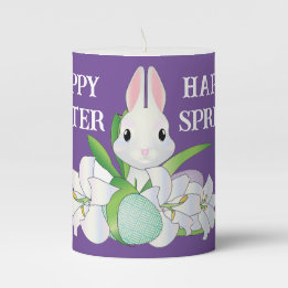 Bunny With Lilies Pillar Candle