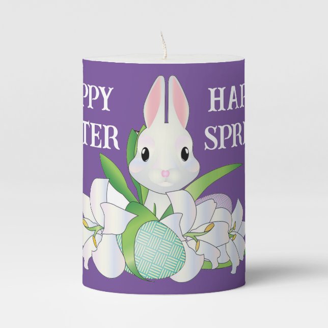 Bunny With Lilies Pillar Candle (Front)