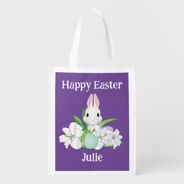 Bunny With Lilies Reusable Bag (Front)