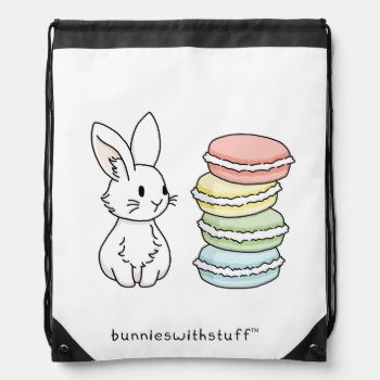 Bunny With Macaroons Drawstring Bag by bunnieswithstuff at Zazzle