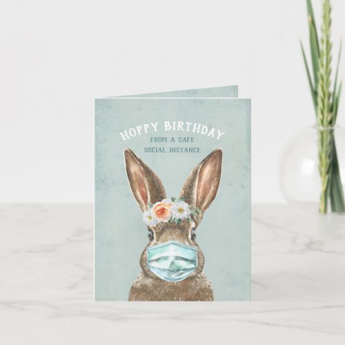 Bunny with Mask Social Distancing Happy Birthday Card