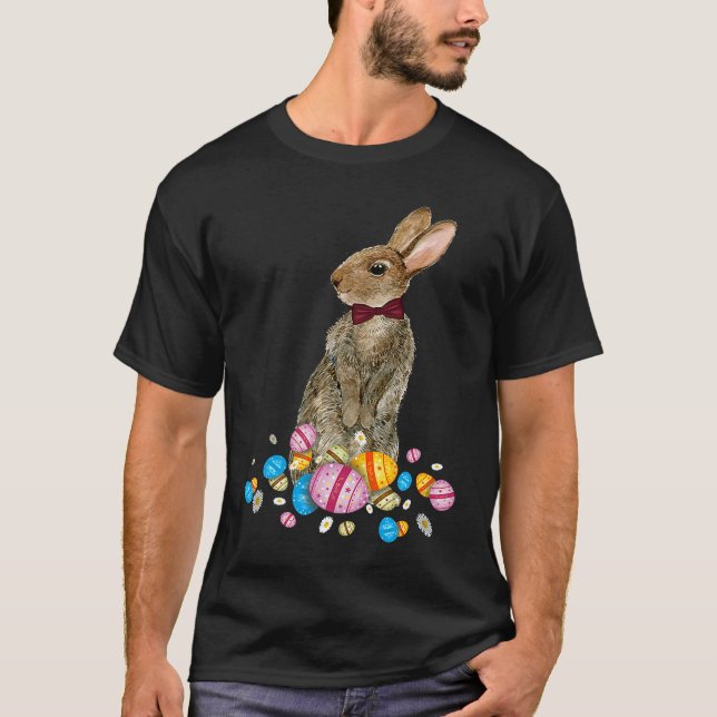 Bunny With Necktie Happy Easter Sayings Egg Cute B T-Shirt (Front)