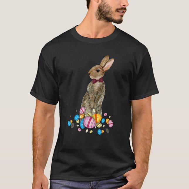 Bunny With Necktie Happy Easter Sayings Egg Cute B T-Shirt (Front)