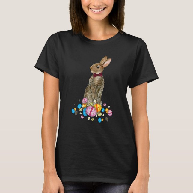 Bunny With Necktie Happy Easter Sayings Egg Cute B T-Shirt (Front)