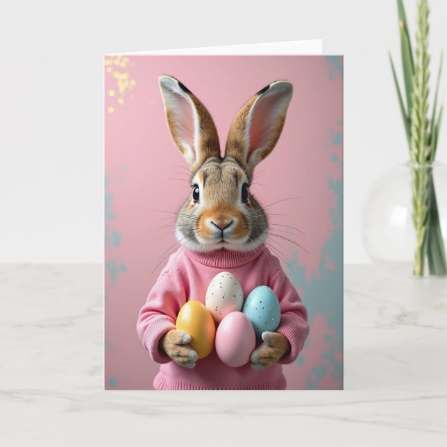 Bunny With Pastel Eggs Card (Front)