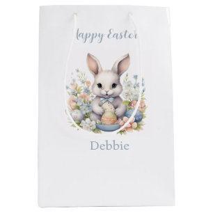 🐣🌸 Bunny with Pastel Flowers and Colorful Eggs Medium Gift Bag