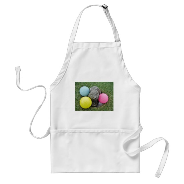 Bunny with pink blue yellow egg adult apron (Front)