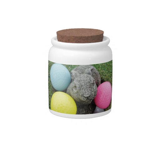 Bunny with pink blue yellow egg candy jar