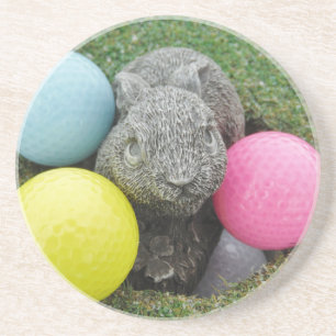 Bunny with pink blue yellow egg coaster