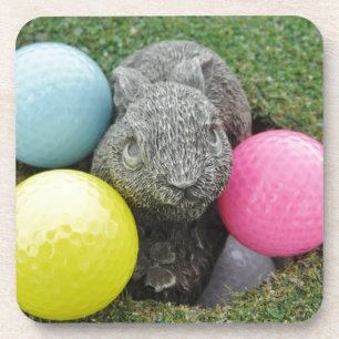 Bunny with pink blue yellow egg drink coaster