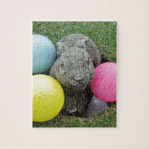 Bunny with pink blue yellow egg jigsaw puzzle