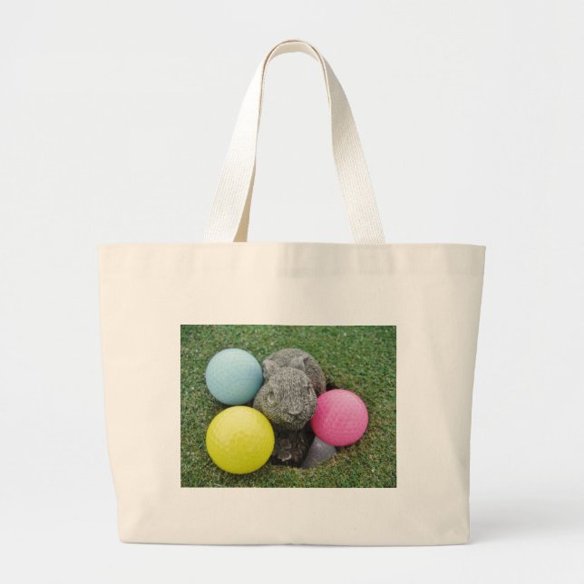 Bunny with pink blue yellow egg large tote bag (Front)